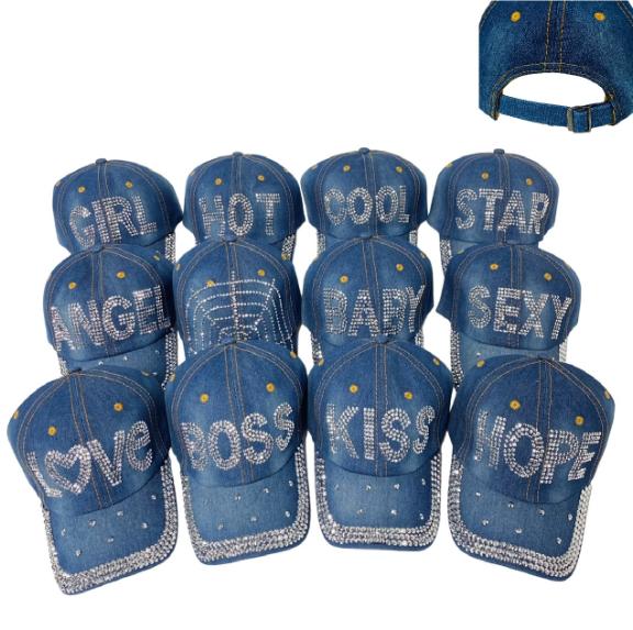 DENIM Hat with Bling Studs Assortment [Buckle Back]