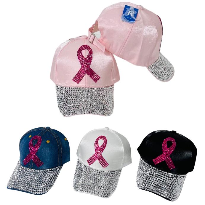 Bling Rhinestone Denim/Satin Hat [Pink Ribbon]