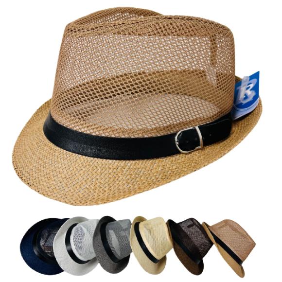 Mesh Fedora Hat with BUCKLE Hat Band