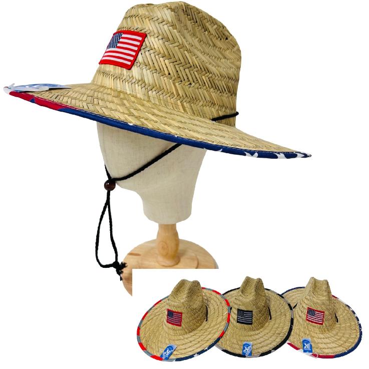 Lifeguard Straw Sun HAT [American Flag Patch]