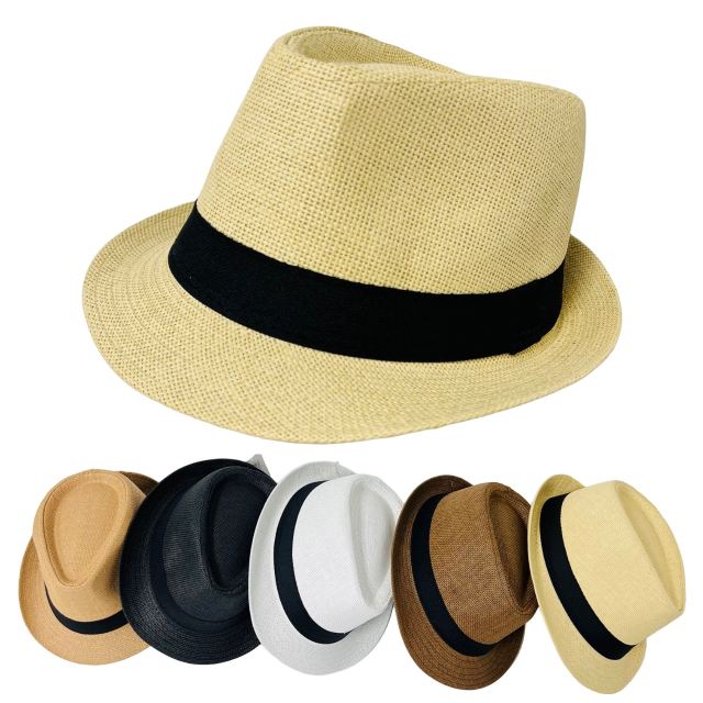 Fedora Hat [Woven] with BLACK Hat Band