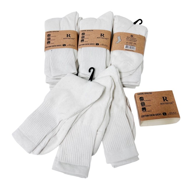 3pr Casual Athletic Crew Socks White 10-13