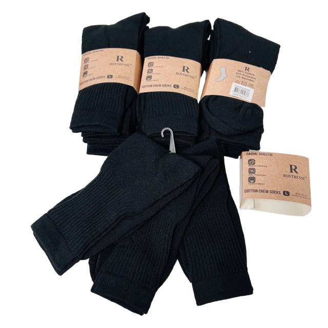 3pr Casual Athletic Crew Socks Black 10-13