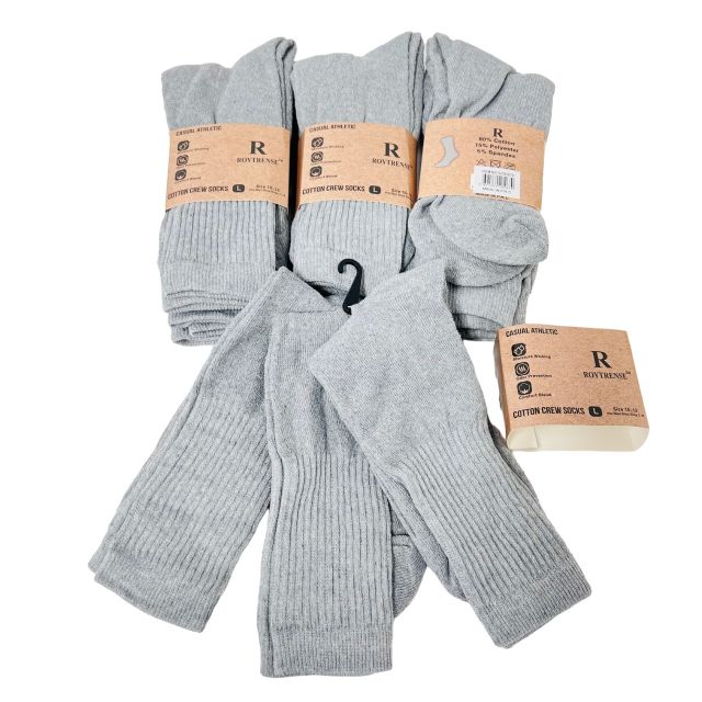 3pr Casual Athletic Crew SOCKS Grey 10-13