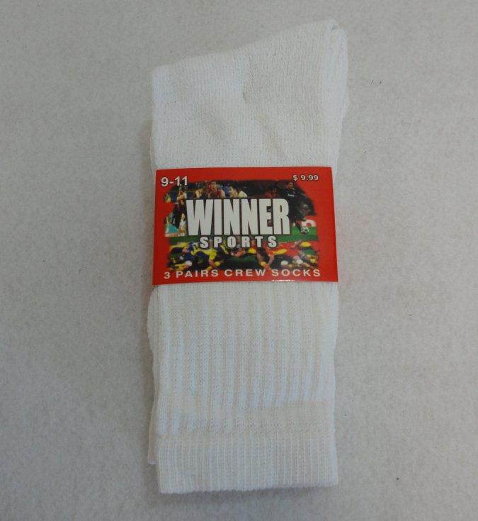 3pr White Crew Socks 9-11 [WINNER]