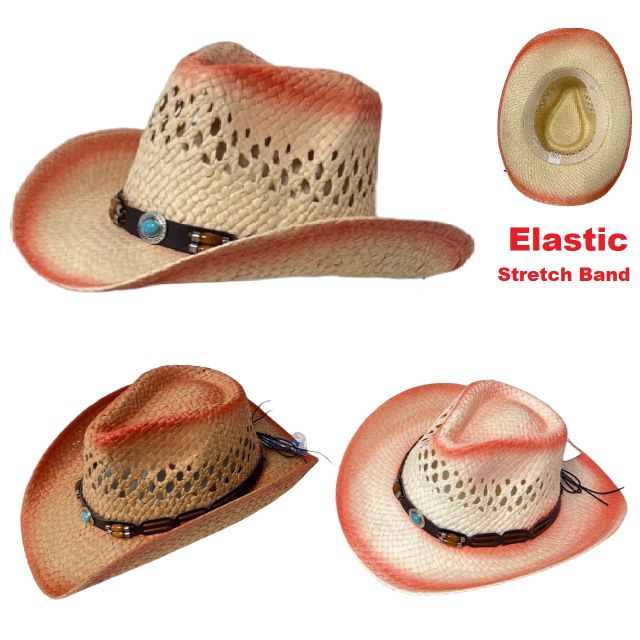 Paper Straw Cowboy HAT [Turquoise Stone HAT Band]