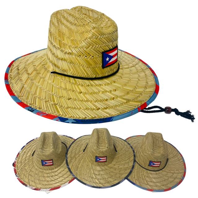 Lifeguard Straw Sun Hat [Puerto Rico FLAG Patch]