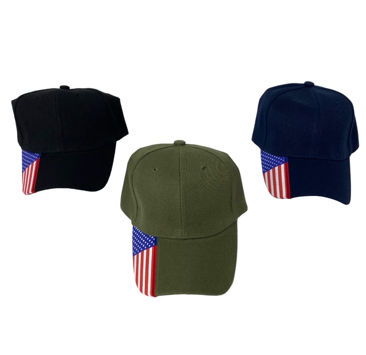 Solid Color Hat with FLAG Print Bill
