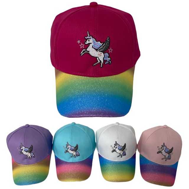 Girl's Cotton Embroidered Ball CAP [Unicorn]Metallic Sparkle Bill