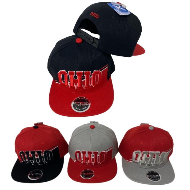 Snap Back Flat Bill HAT [OHIO] Diagonal Split-Color Front