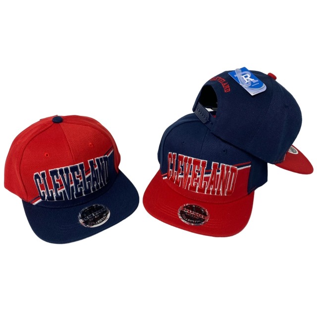 Snap Back Flat Bill HAT [CLEVELAND N/R] Diagonal SplitColor Front