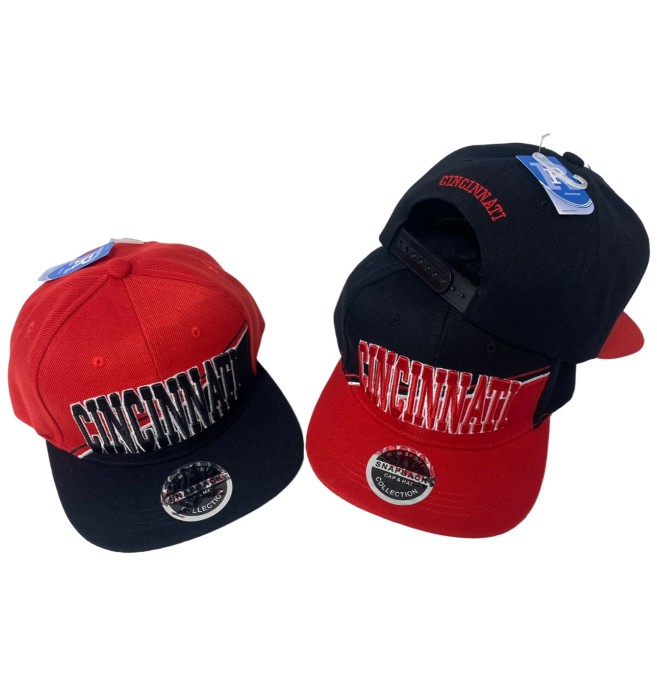 Snap Back Flat Bill Hat [CINCINNATI] Diagonal Split Color Front