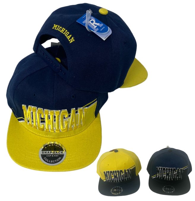 Snap Back Flat Bill Hat [MICHIGAN] Diagonal Split Color Front