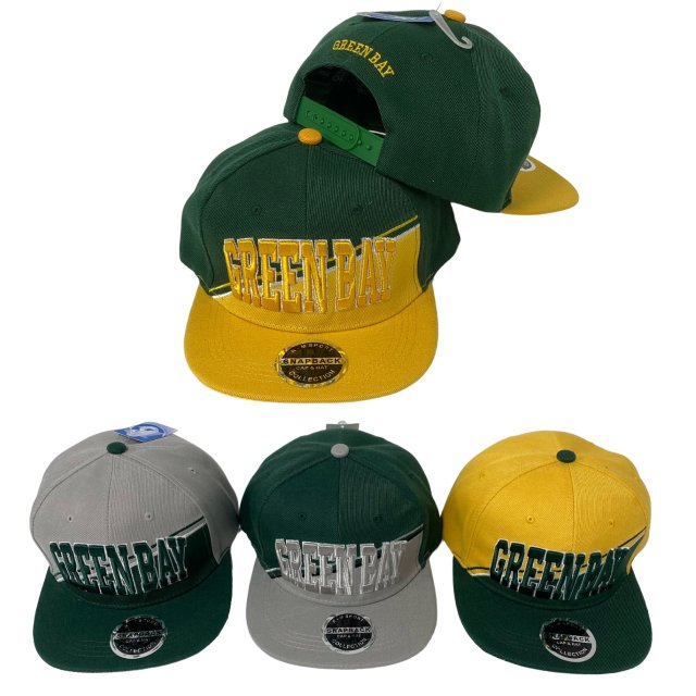 Snap Back Flat Bill HAT [GREEN BAY] Diagonal Split Color Front