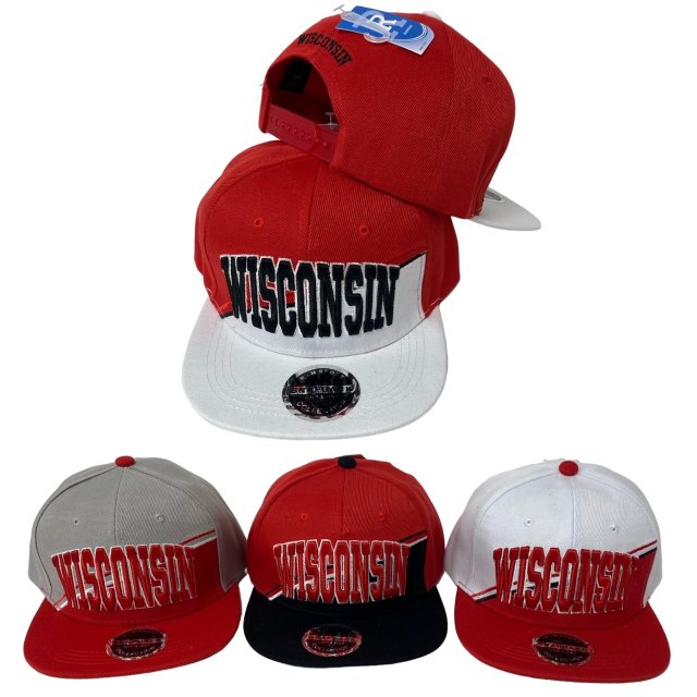 Snap Back Flat Bill HAT [WISCONSIN] Diagonal Split Color Front