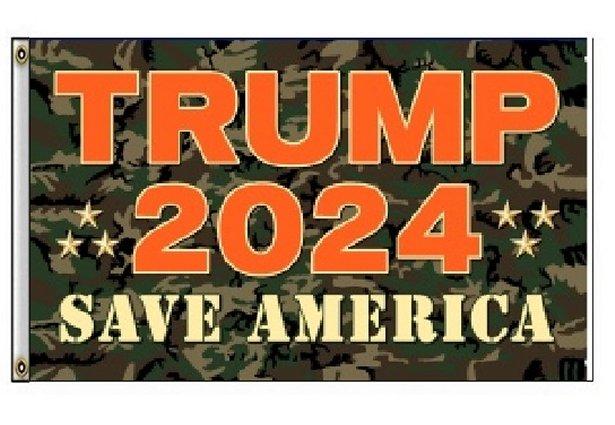 * . 3'X5' FLAG TRUMP 2024 Save America [Camo/Orange]