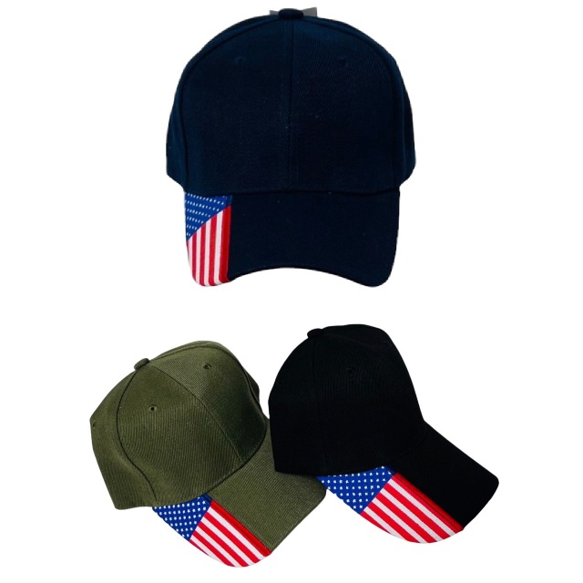 Solid Color Hat with FLAG Print Bill