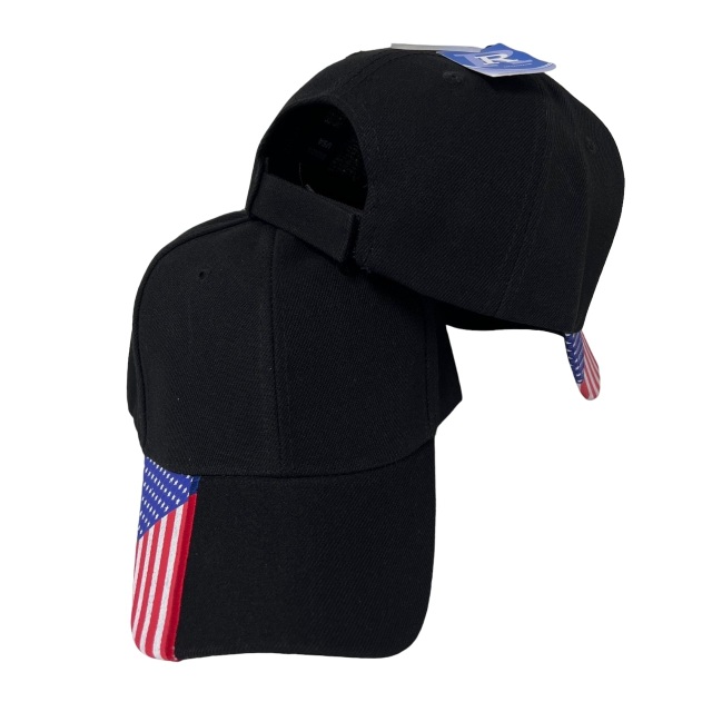 Solid Color Hat with FLAG Print Bill [Black Only]