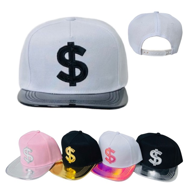 Snap Back Flat Bill Hat [Dollar Sign/Metallic Bill]