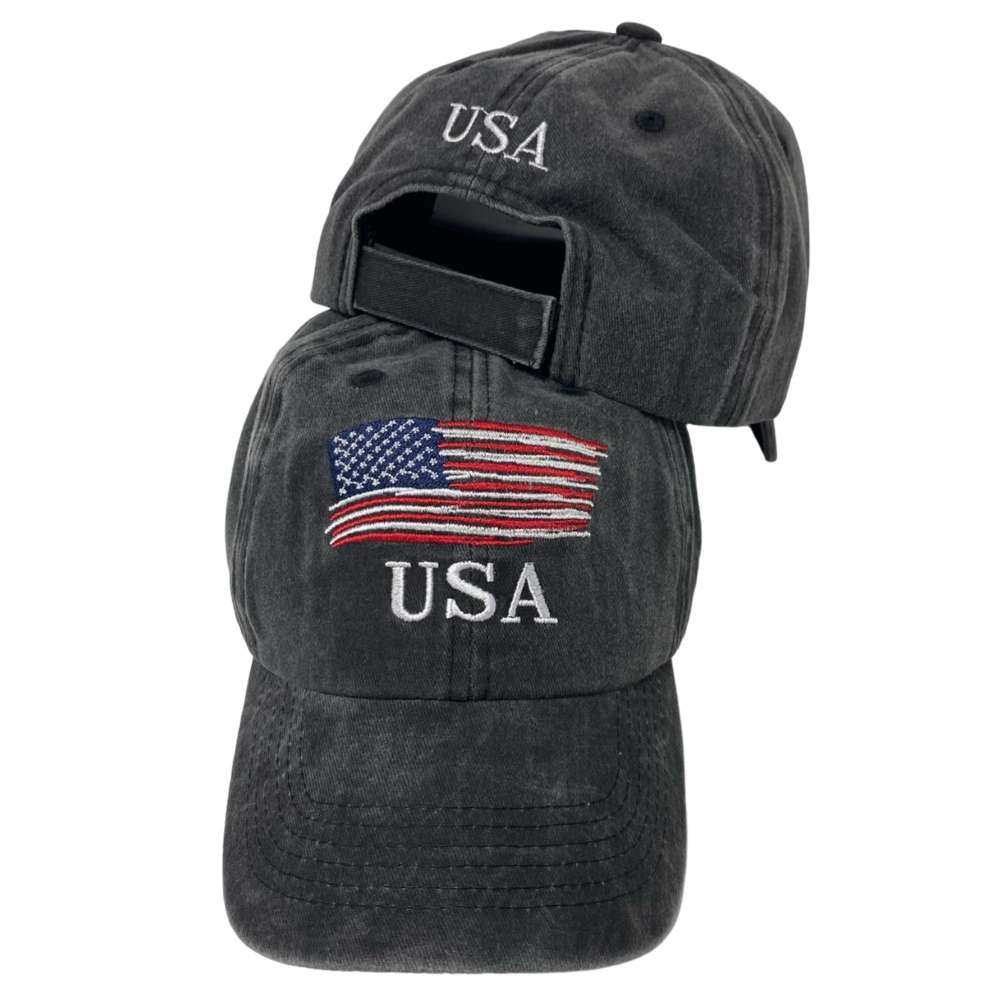 Vintage Washed Cotton Cap [USA/Flag] Black Only