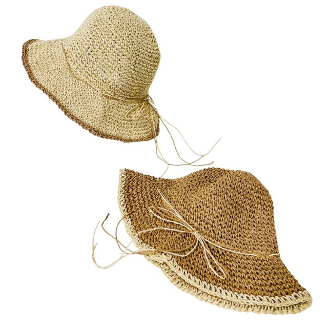 Women's Crocheted Straw HAT [String Bow]