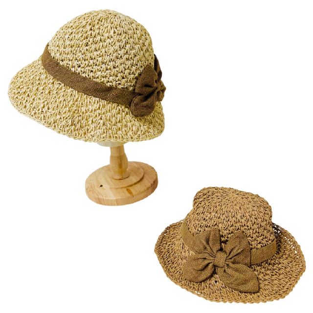 Women's Crocheted Straw HAT [Wide Bow]
