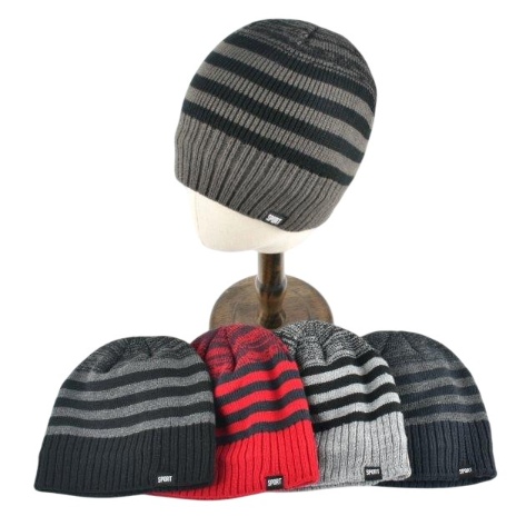 Plush-Lined Knit BEANIE [Variegated/Striped/Solid Combo]
