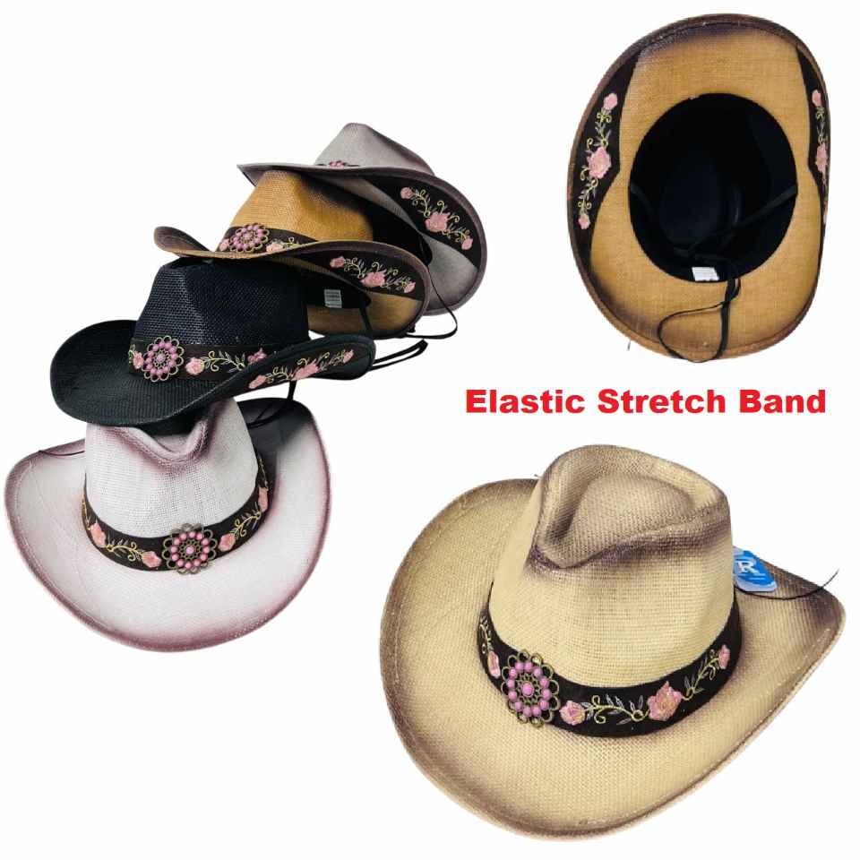 .Western Hat [Pink Floral Hat Band/Under Brim] Pink StONEs