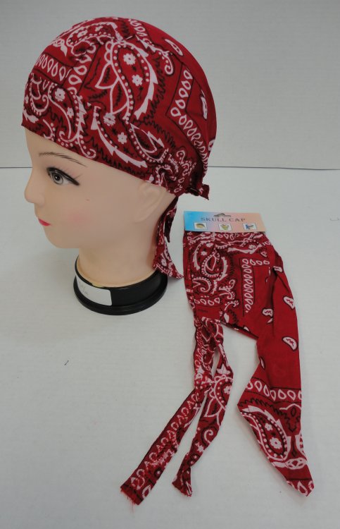 Skull Cap-Dark Red Paisley