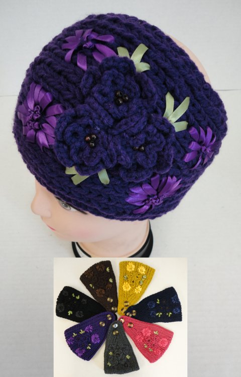 Wide Hand Knitted Ear Band [3 FLOWERS]