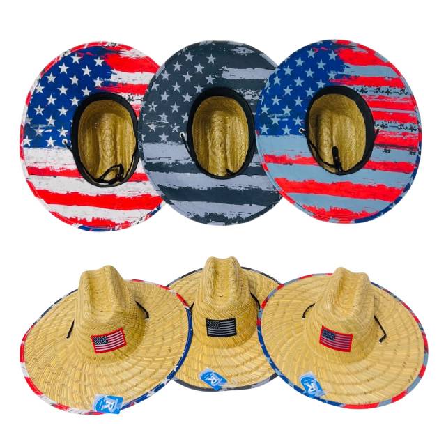 Lifeguard STRAW Sun HAT [Printed Flag Pattern] *Flag Patch