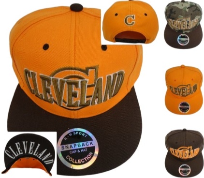 Snap-Back Flat Bill Hat [CLEVELAND/''C''] Screen Print BROWN/Orange