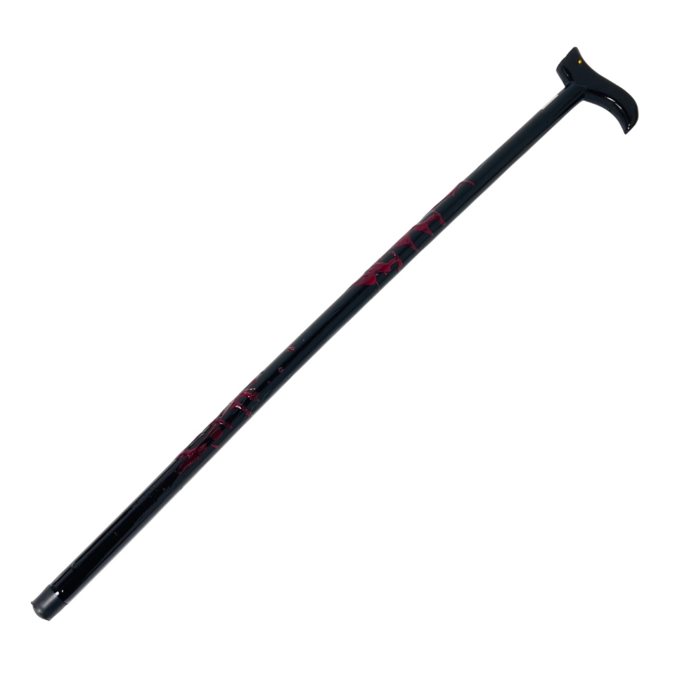 35'' Black and RED Wooden Cane