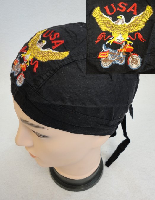 Embroidered SKULL Cap [Eagle with Bike]