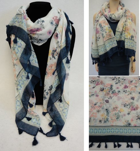 Fashion Scarf with Tassel Fringe [Floral]