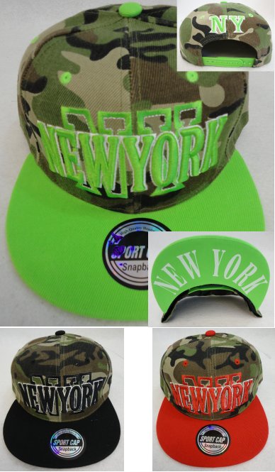 SnapBack FlatBill Camo Hat [NEW YORK/''NY''] Screen Print UnderBill