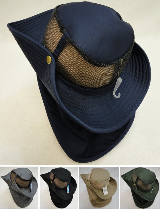 Cotton Boonie HAT with Cloth Flap [Mesh] SOLID COLOR