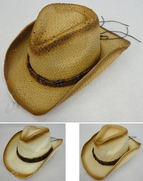 Paper STRAW Cowboy HAT [Triple/Square Beads on HAT Band]