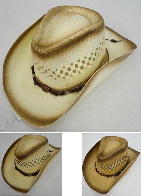 Paper STRAW Cowboy HAT [Open Weave/Beaded HAT Band]
