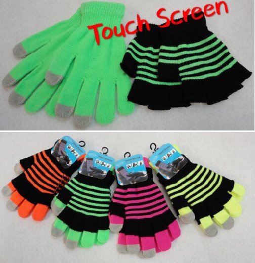 Double-Layer Neon Touch Screen GLOVES [Stripes]