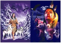 3D Picture 9702--American Indian with Wolves/BEAR/Bison