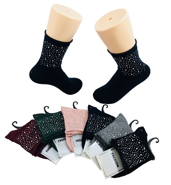 Ladies Fashion Socks [Rolled Top Rhinestones]