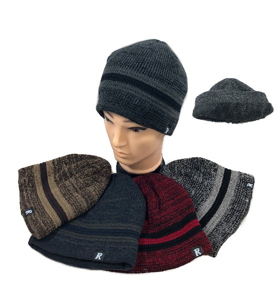 Plush-Lined Knit BEANIE [Variegated] *Solid Stripes