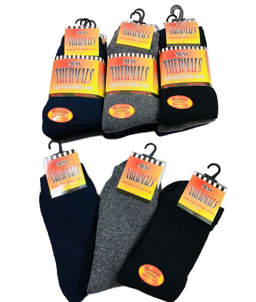 3pr Thermal Crew SOCKS 10-13 [BLK/GRY/NVY] Brushed Interior