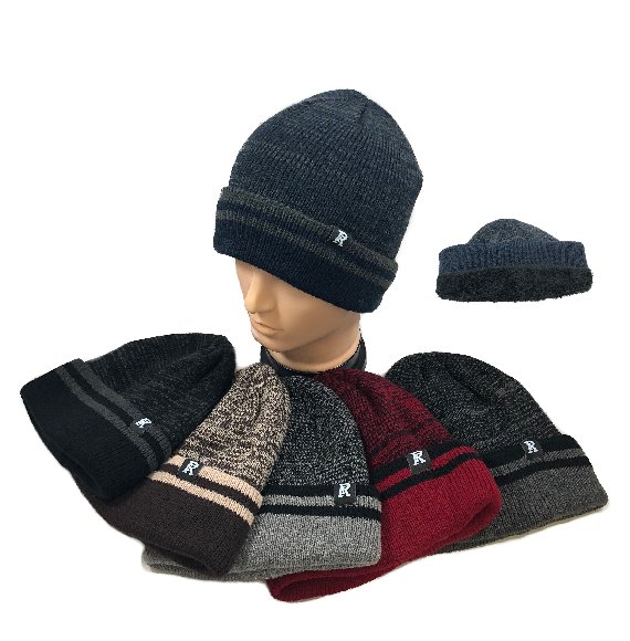 Plush-Lined Knit Toboggan [Variegated TOP/Striped Fold]
