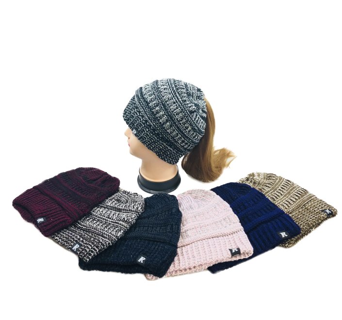 Knitted Pony Tail BEANIE [Variegated]