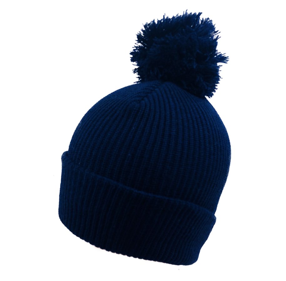 Solid Knitted PomPom HAT [Navy]