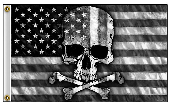 3'x5' American Flag with SKULL [Black & White]