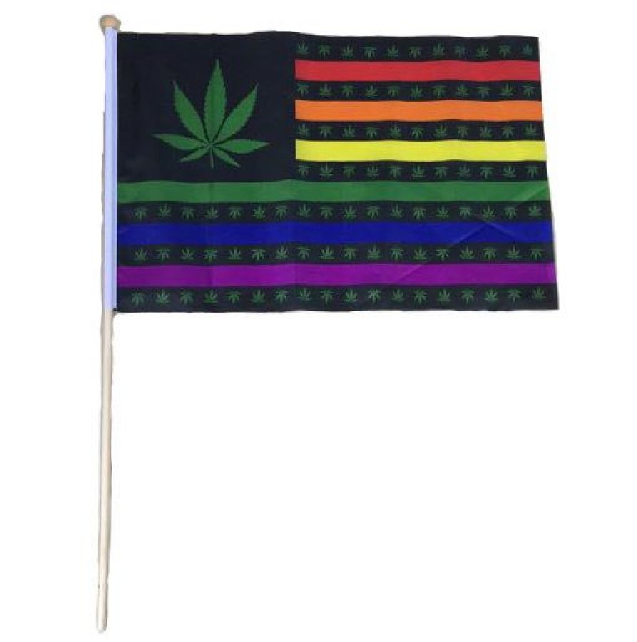 12''x18'' Stick Flag [RAINBOW with Marijuana]