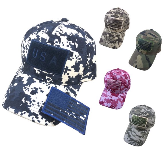 ***Detachable Patch Hat/Flag 100% Cotton Camo [USA]